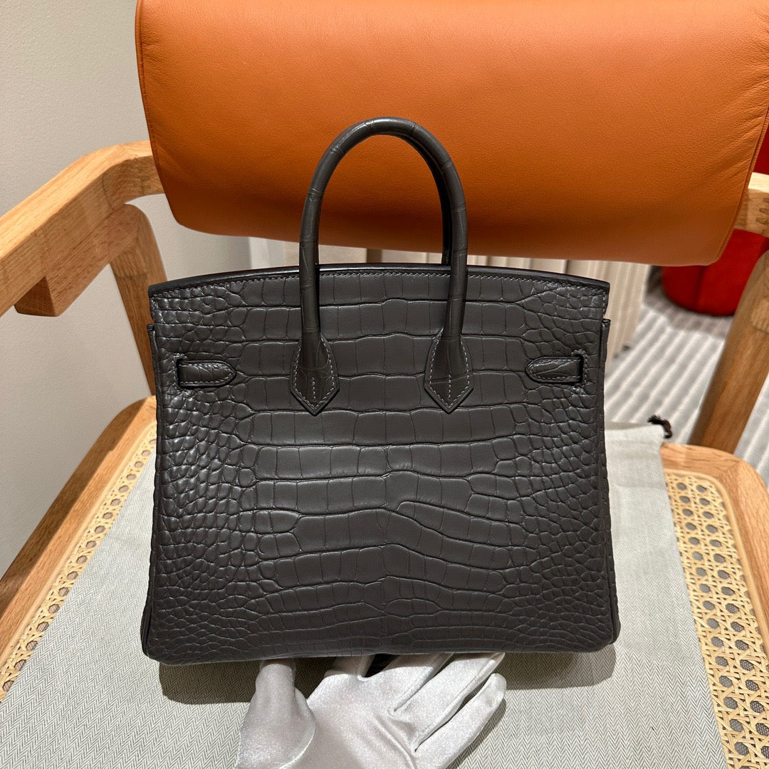 Hermes Birkin 25 Matte Mississippiensis Alligator Leather Noir With Silver Hardware