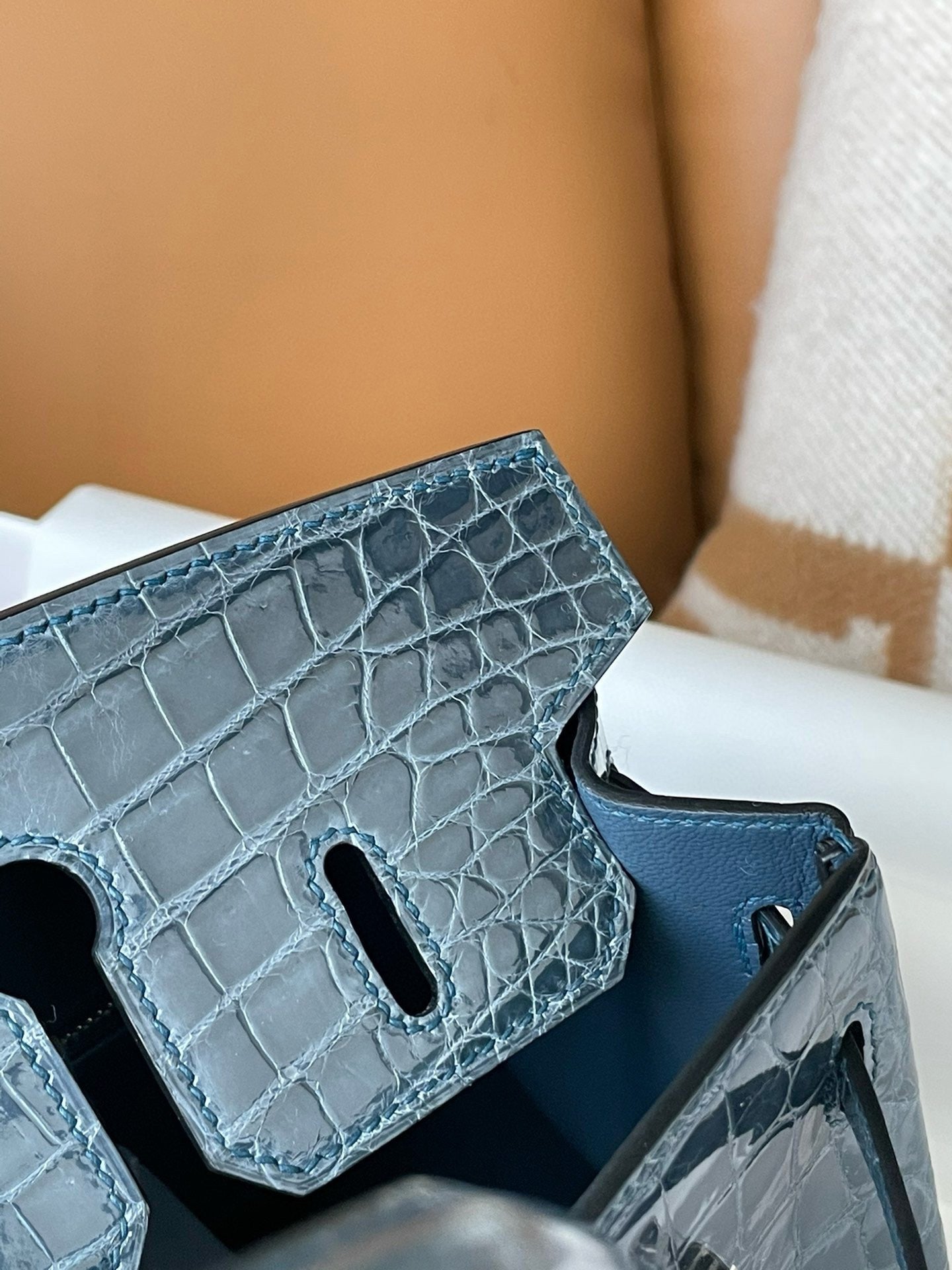 Hermes Birkin 25cm Shiny Crocodile Blue Jean