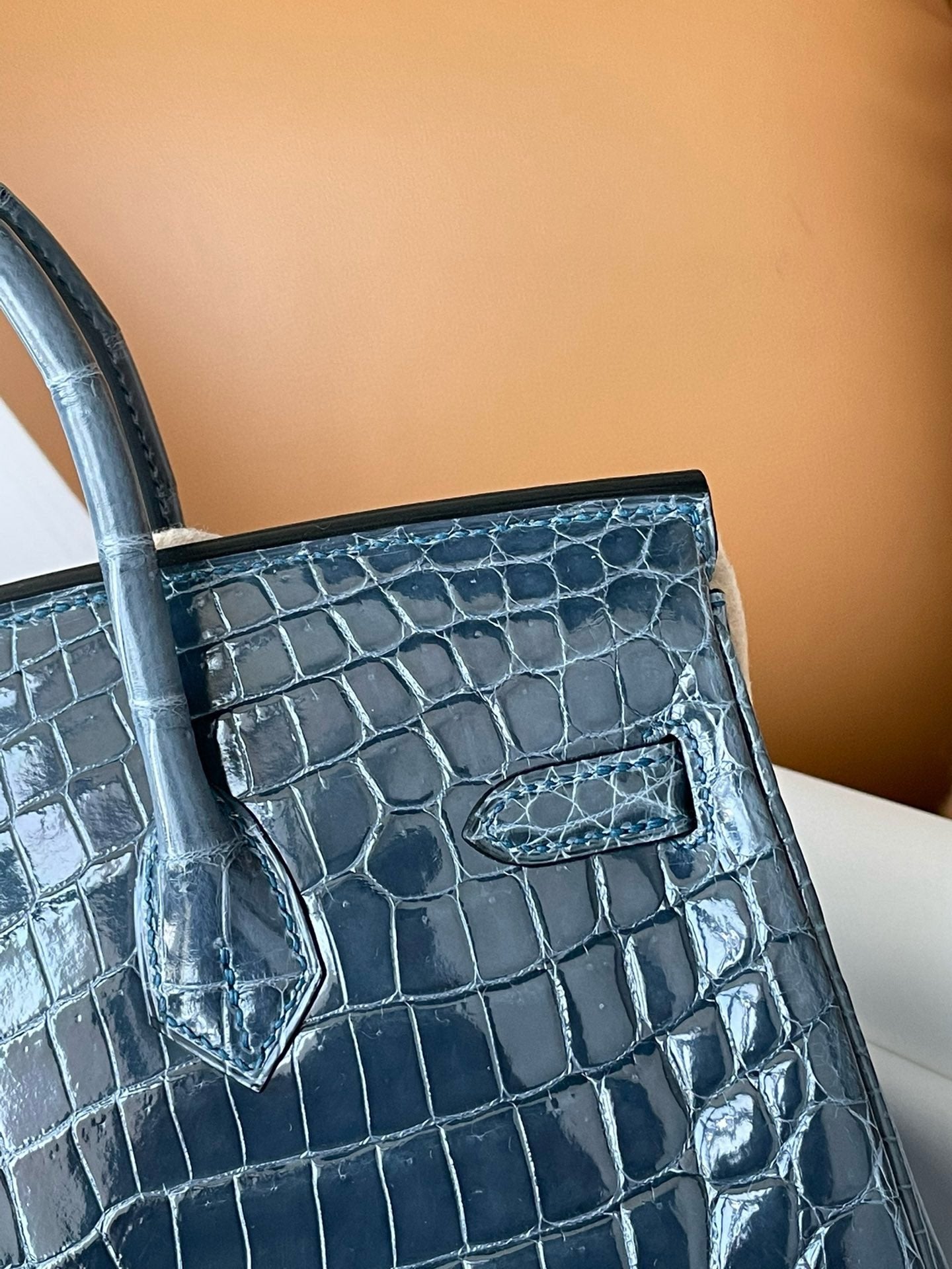 Hermes Birkin 25cm Shiny Crocodile Blue Jean