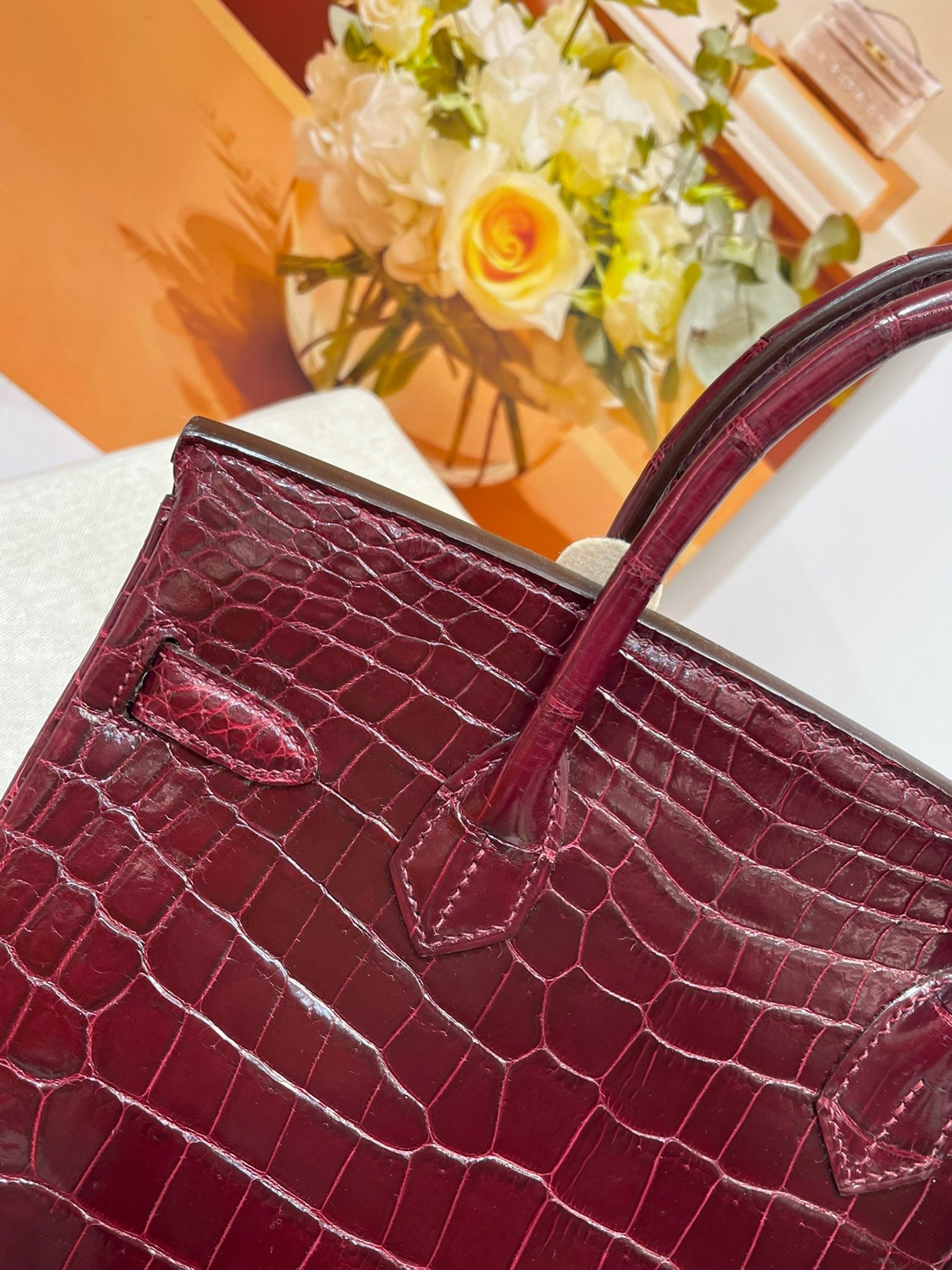 Hermes Birkin 30 Burdungy Shiny Crocodile Leather Bag