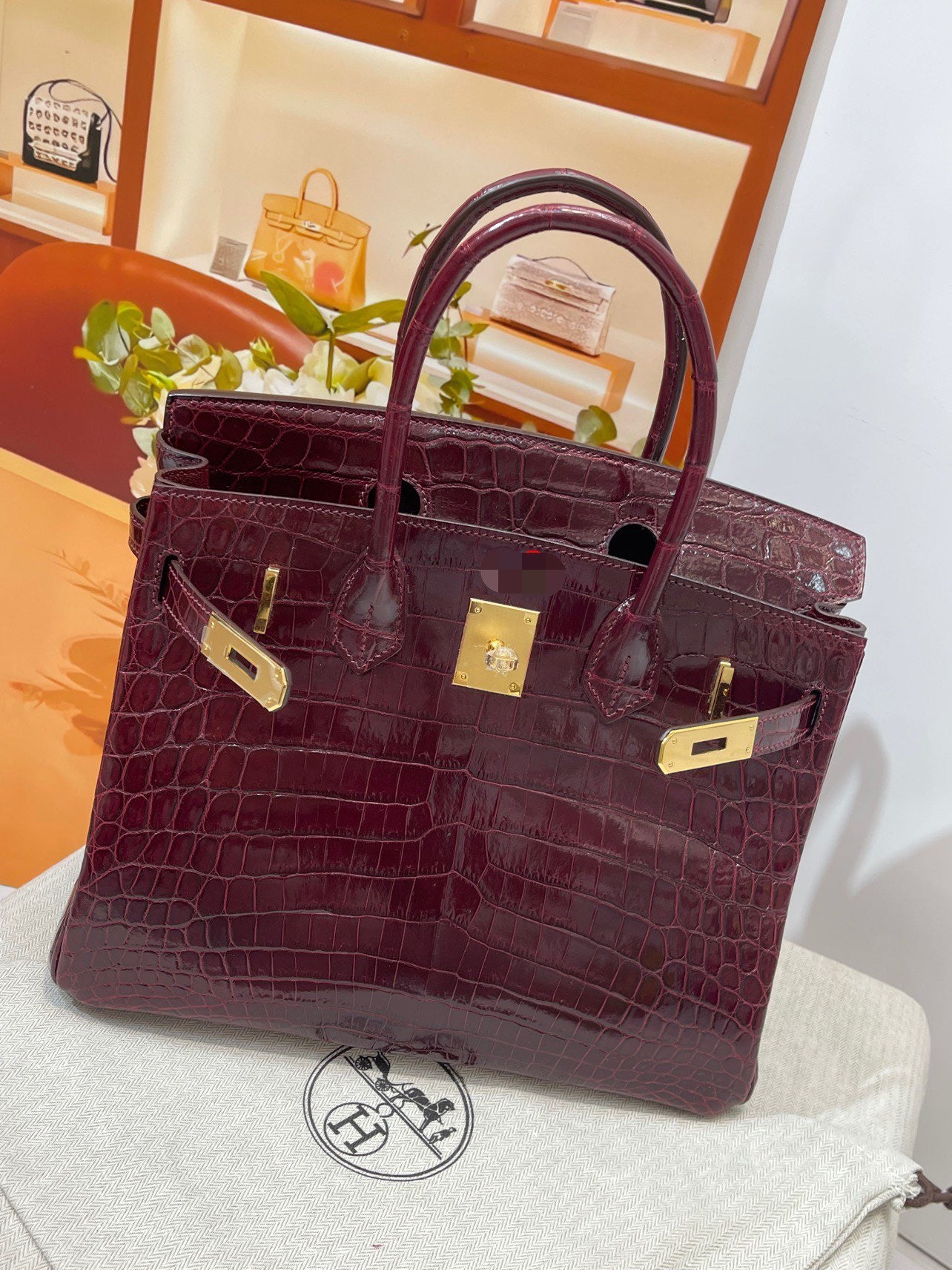 Hermes Birkin 30 Burdungy Shiny Crocodile Leather Bag