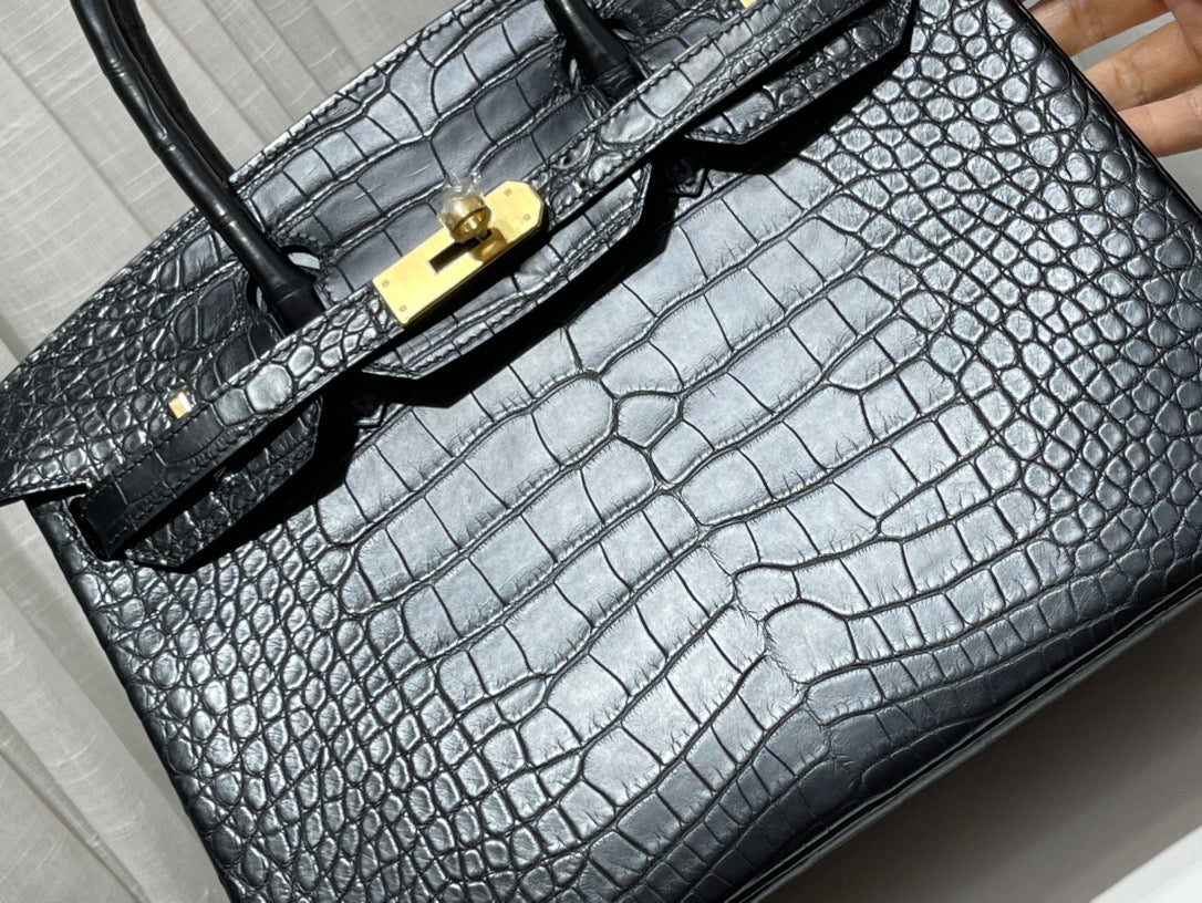 Hermes Birkin 30 Black Crocodile Leather Bag With Gold Hardware