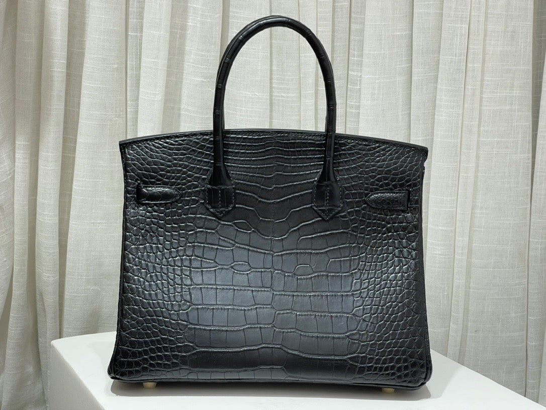 Hermes Birkin 30 Black Crocodile Leather Bag With Gold Hardware