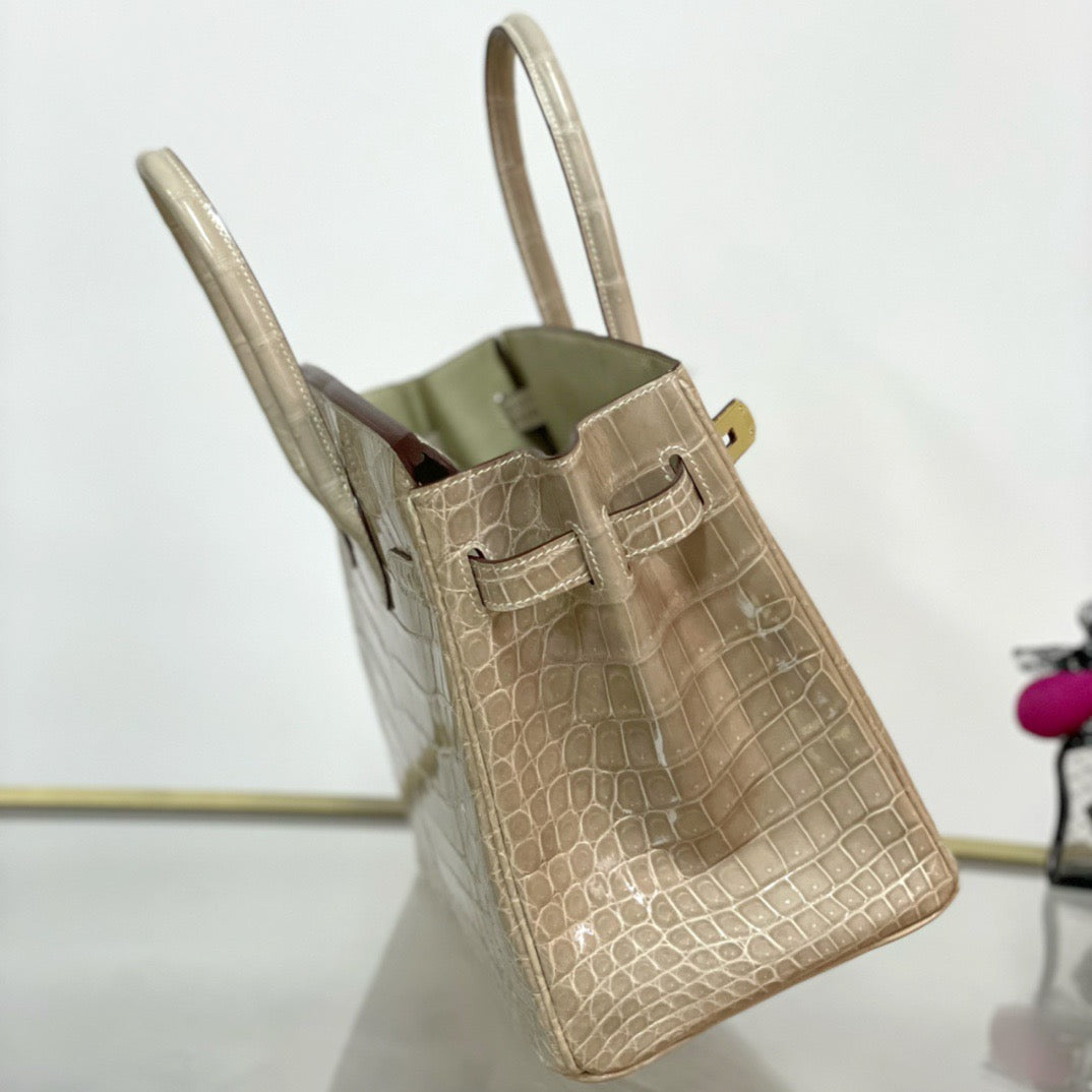 Hermes Birkin 30 Nude Crocodile Leather Bag