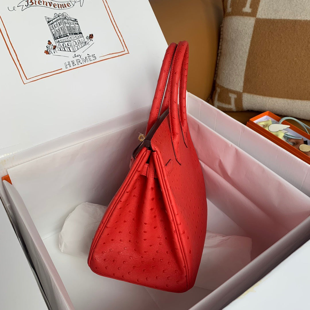 Hermes Birkin 30 Ostrich Leather Red With Gold Hardware (GHW)