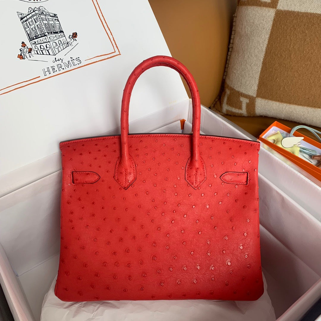 Hermes Birkin 30 Ostrich Leather Red With Gold Hardware (GHW)