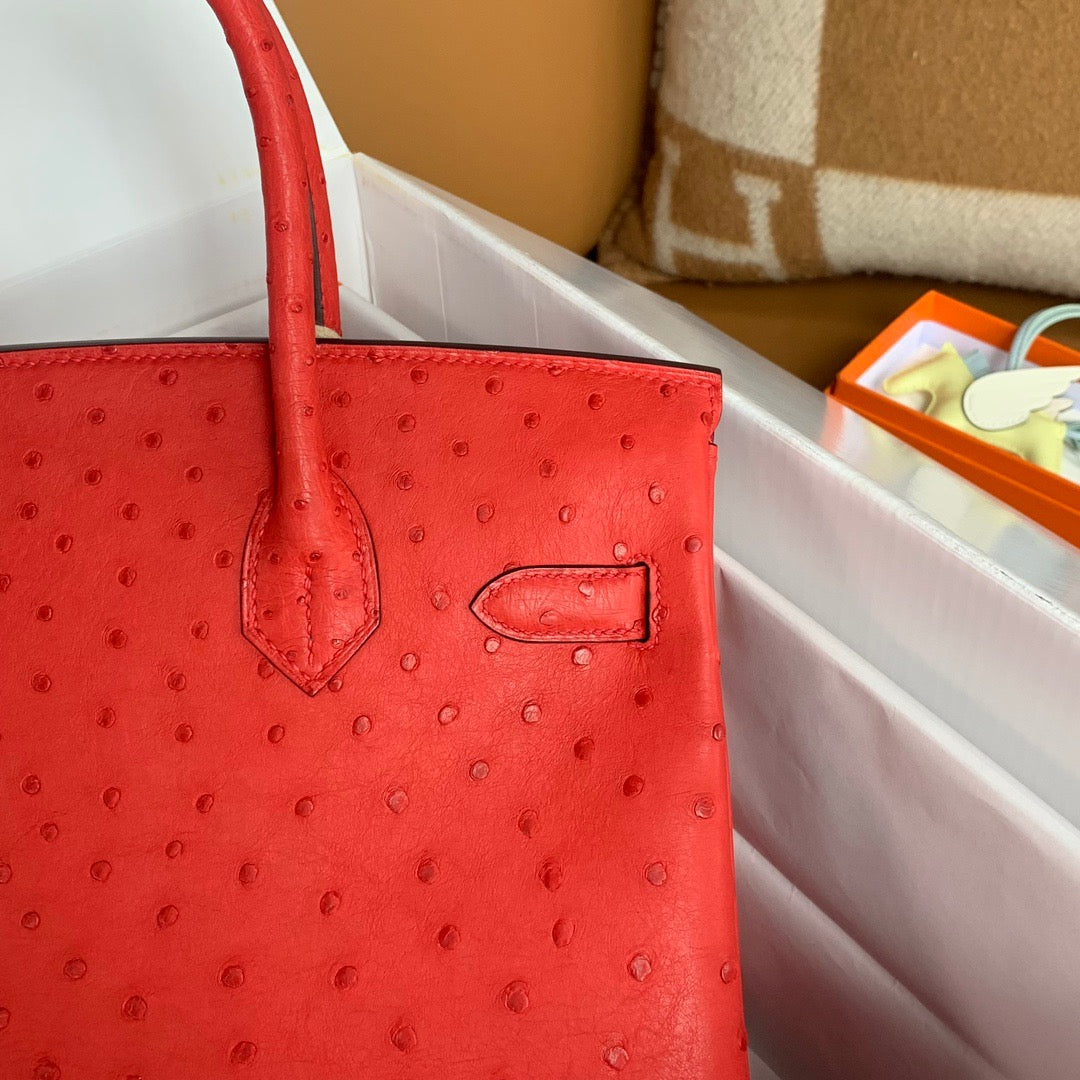 Hermes Birkin 30 Ostrich Leather Red With Gold Hardware (GHW)