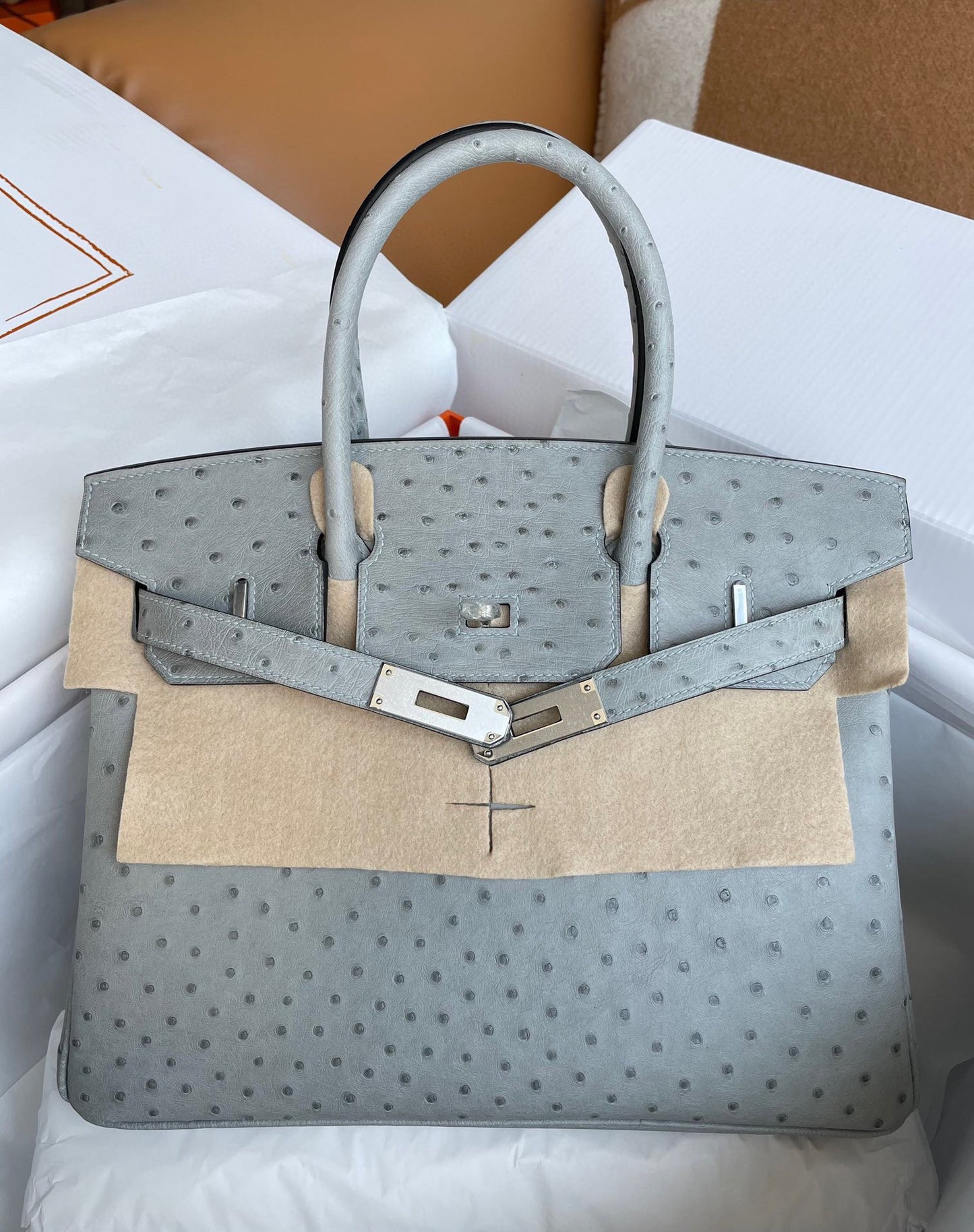 Hermes Birkin 30 Ostrich Leather Glacier Blue With Gold Hardware (GHW)