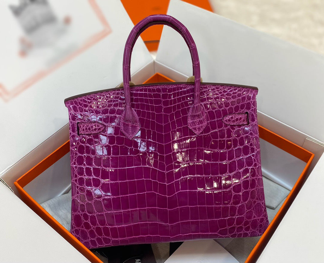 Hermes Birkin 30 Purple Crocodile Leather Bag