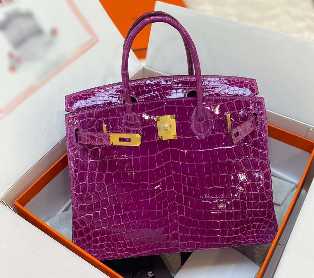 Hermes Birkin 30 Purple Crocodile Leather Bag