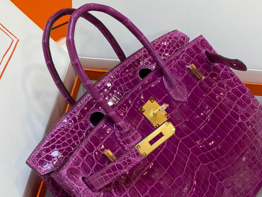 Hermes Birkin 30 Purple Crocodile Leather Bag