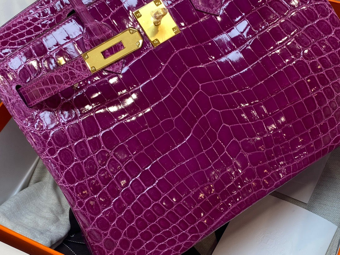 Hermes Birkin 30 Purple Crocodile Leather Bag