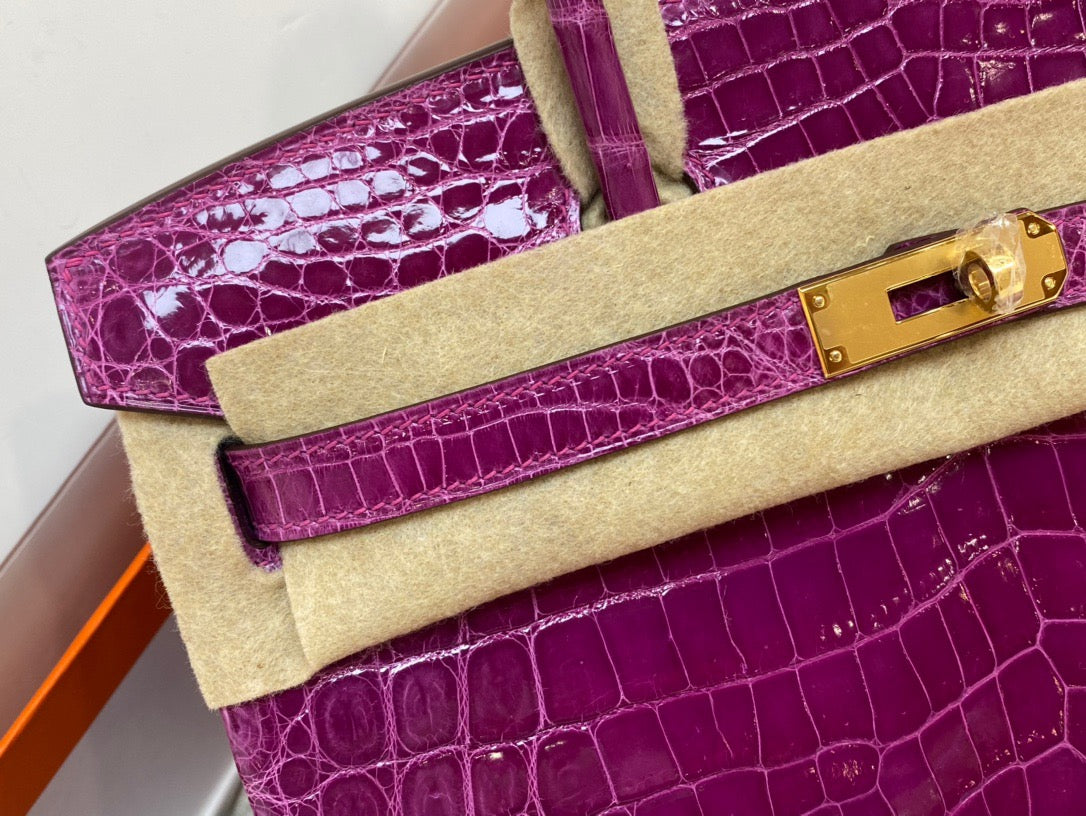 Hermes Birkin 30 Purple Crocodile Leather Bag