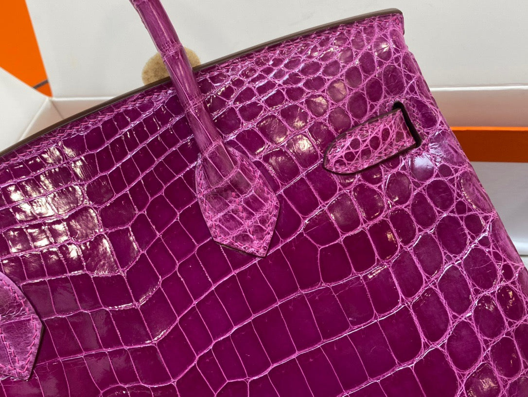 Hermes Birkin 30 Purple Crocodile Leather Bag