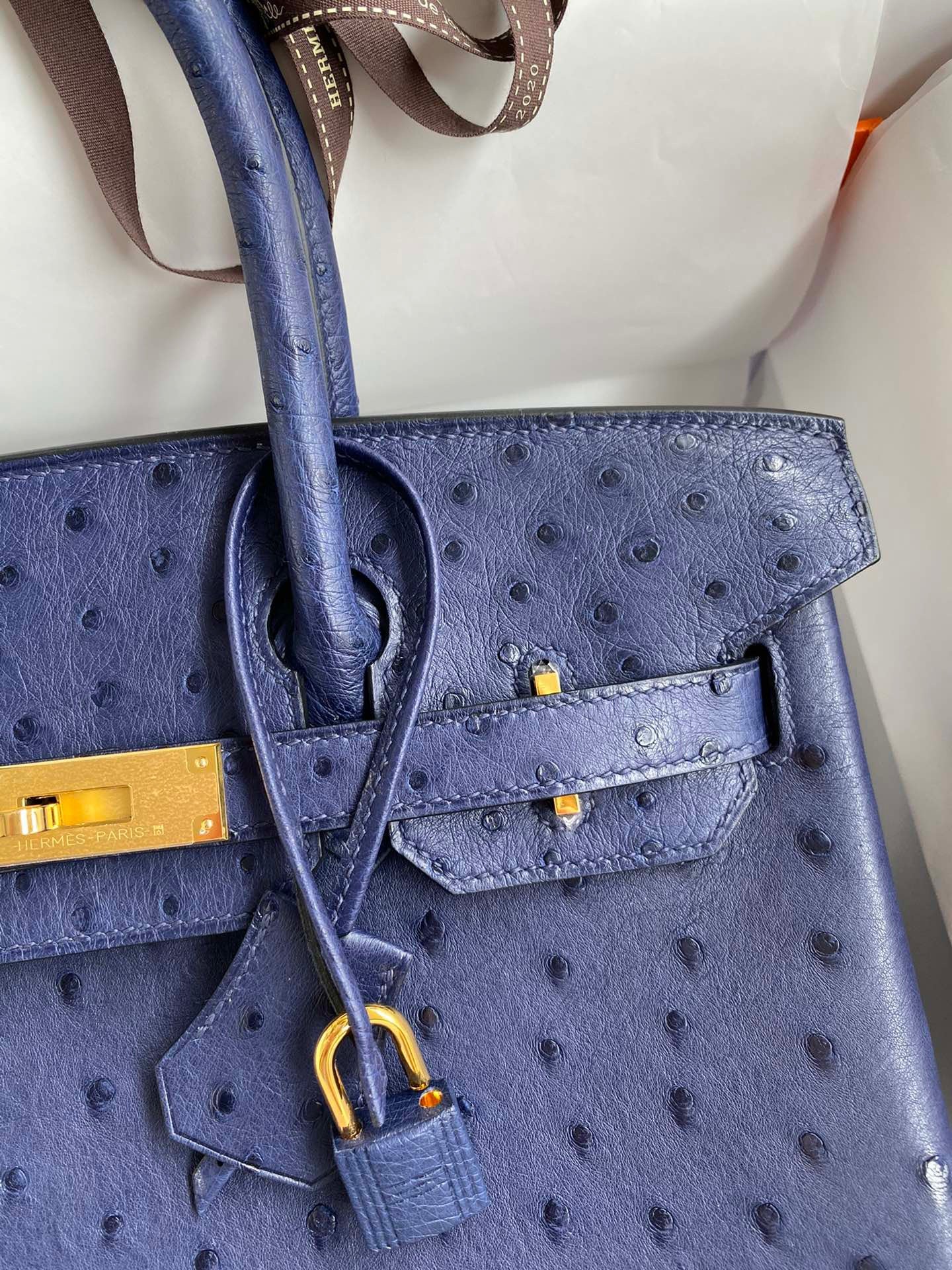 Hermes Birkin 30 Ostrich Leather Dark Blue With Gold Hardware (GHW)