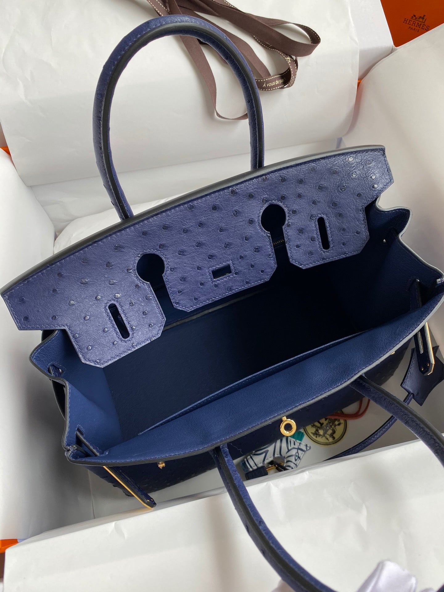 Hermes Birkin 30 Ostrich Leather Dark Blue With Gold Hardware (GHW)