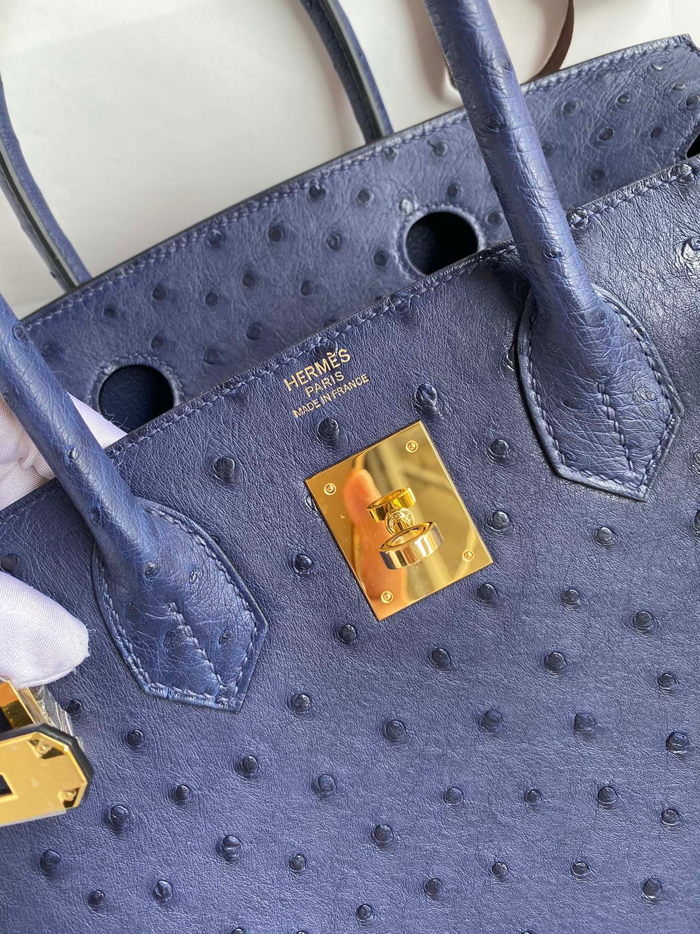 Hermes Birkin 30 Ostrich Leather Dark Blue With Gold Hardware (GHW)