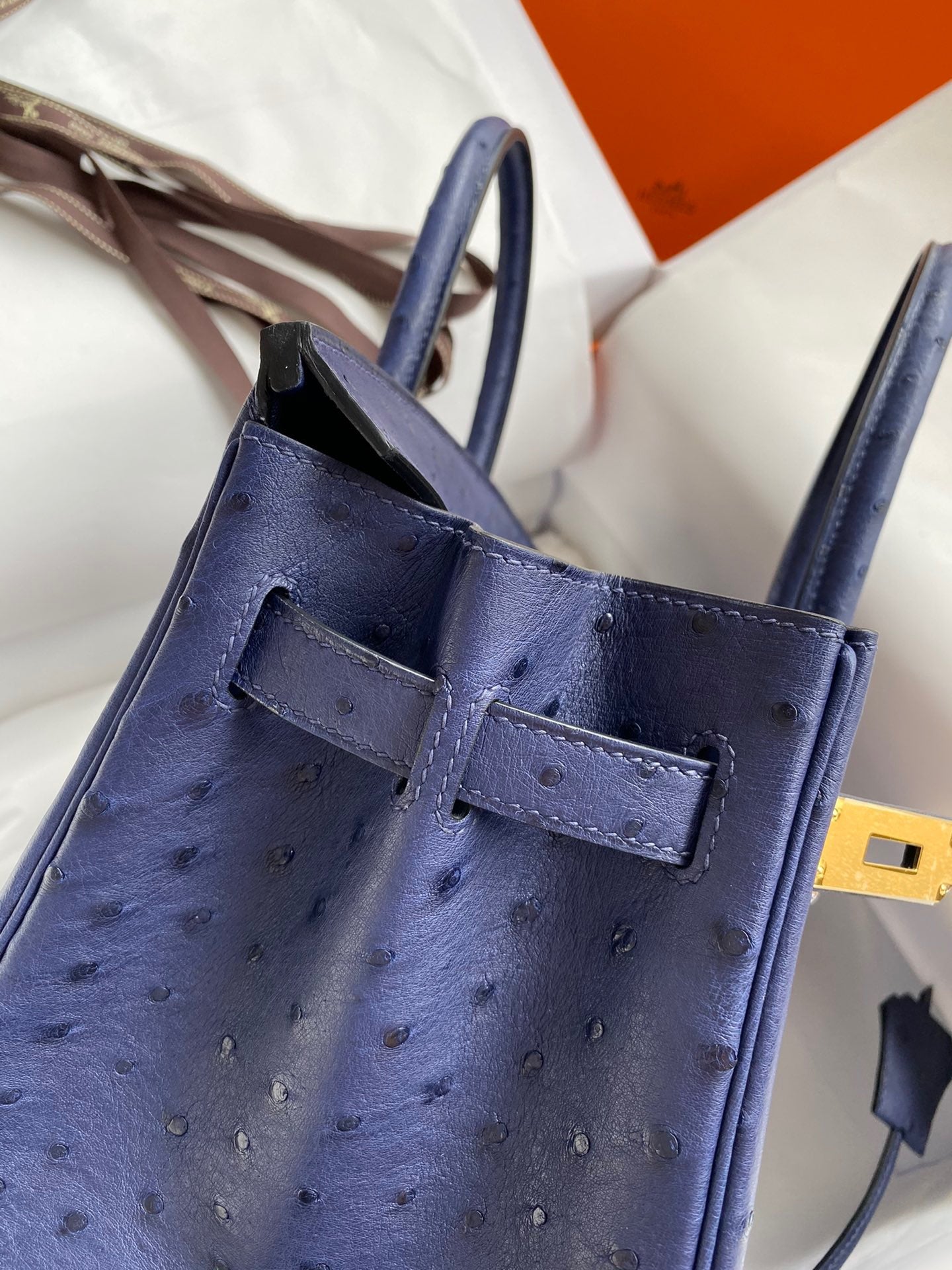 Hermes Birkin 30 Ostrich Leather Dark Blue With Gold Hardware (GHW)