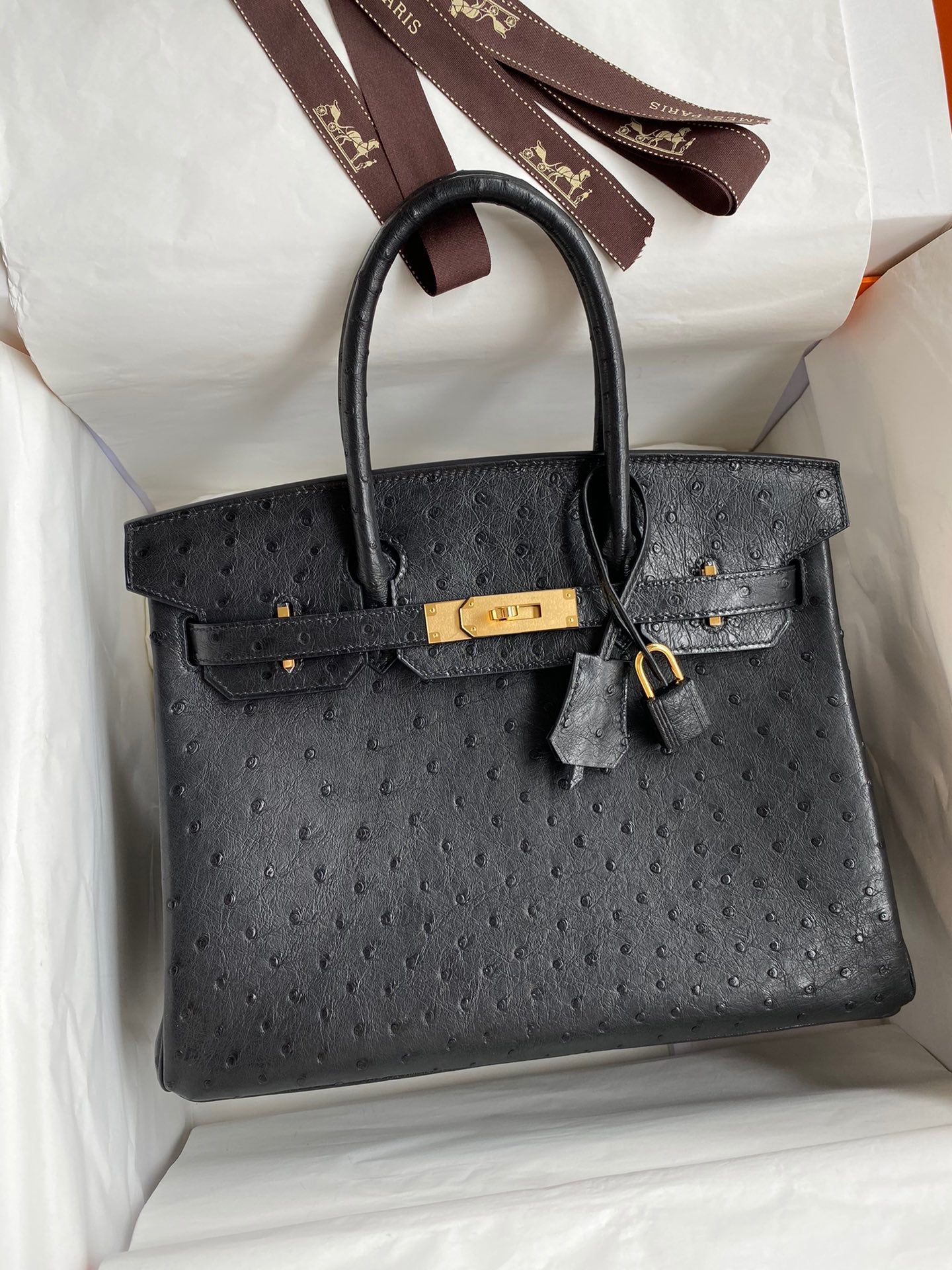 Hermes Birkin 30 Ostrich Leather Black With Gold Hardware (GHW)