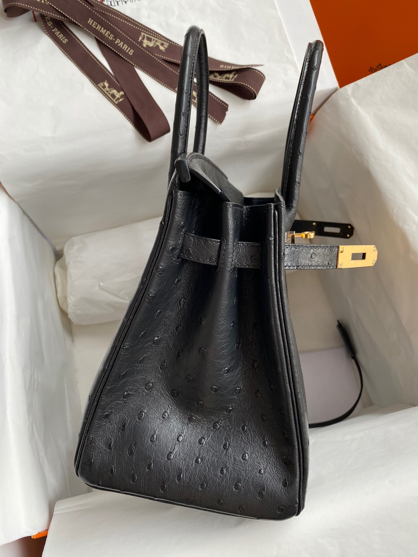 Hermes Birkin 30 Ostrich Leather Black With Gold Hardware (GHW)