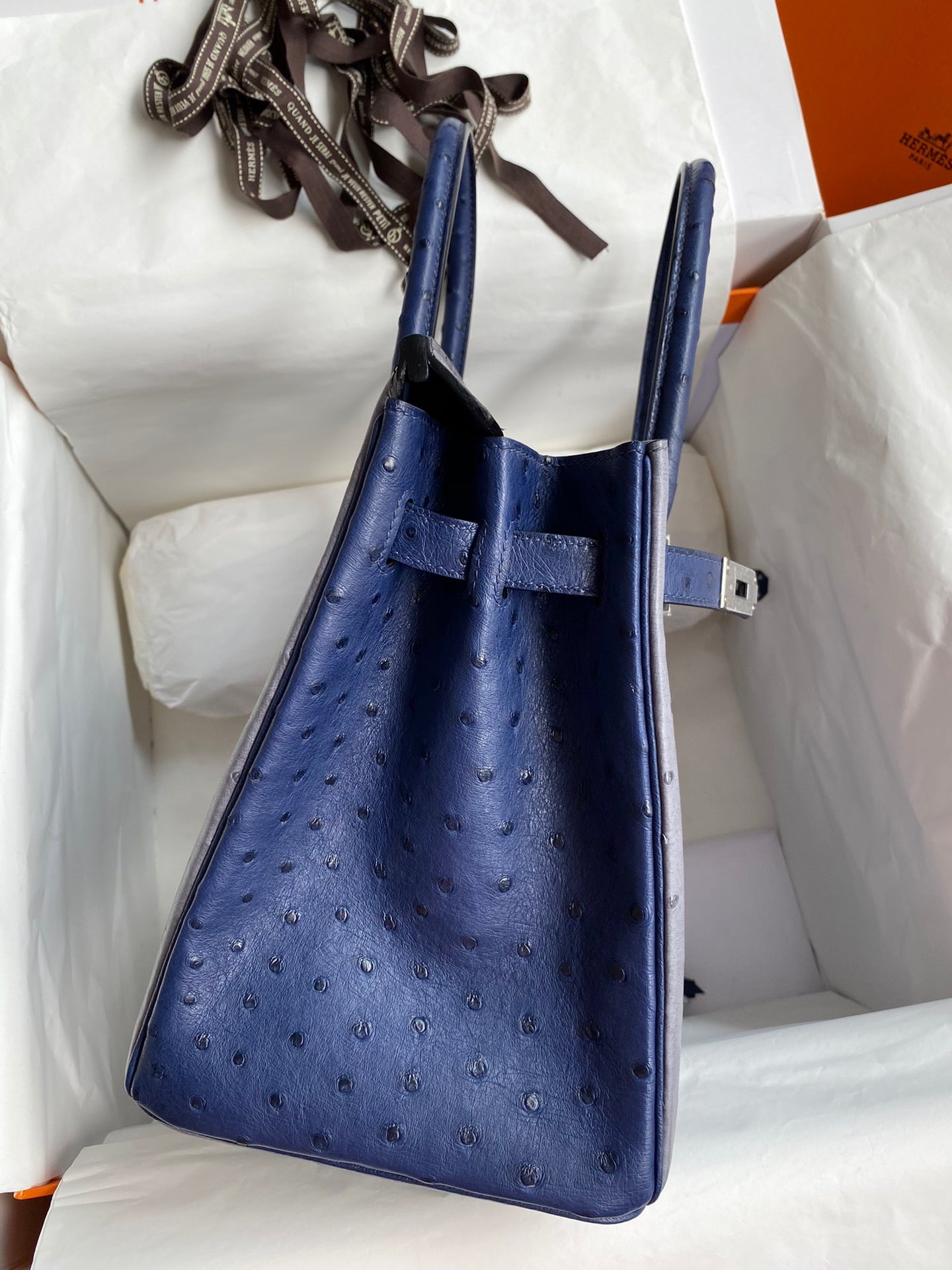 Hermes Birkin 30 Ostrich Leather Light Blue With Silver Hardware (GHW)