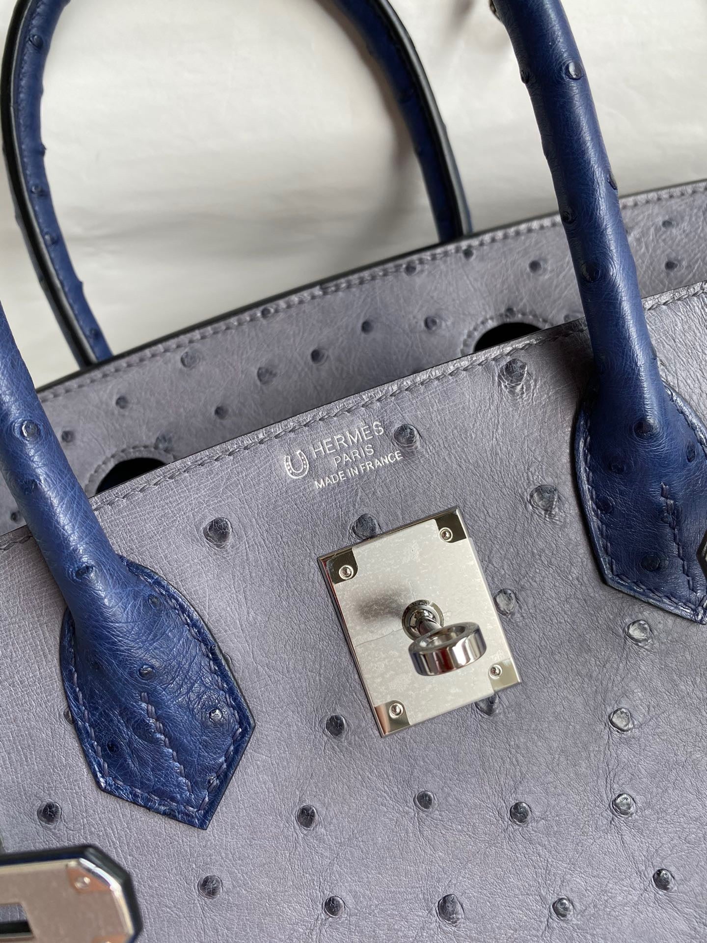 Hermes Birkin 30 Ostrich Leather Light Blue With Silver Hardware (GHW)