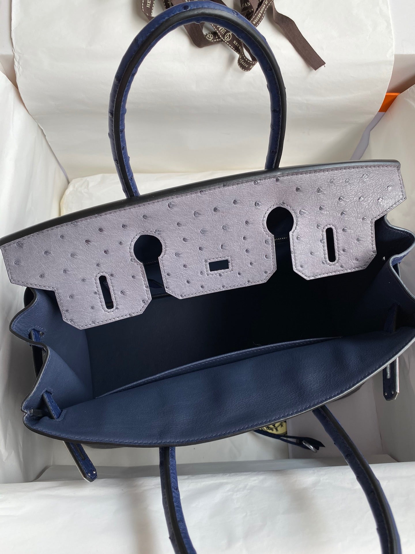 Hermes Birkin 30 Ostrich Leather Light Blue With Silver Hardware (GHW)