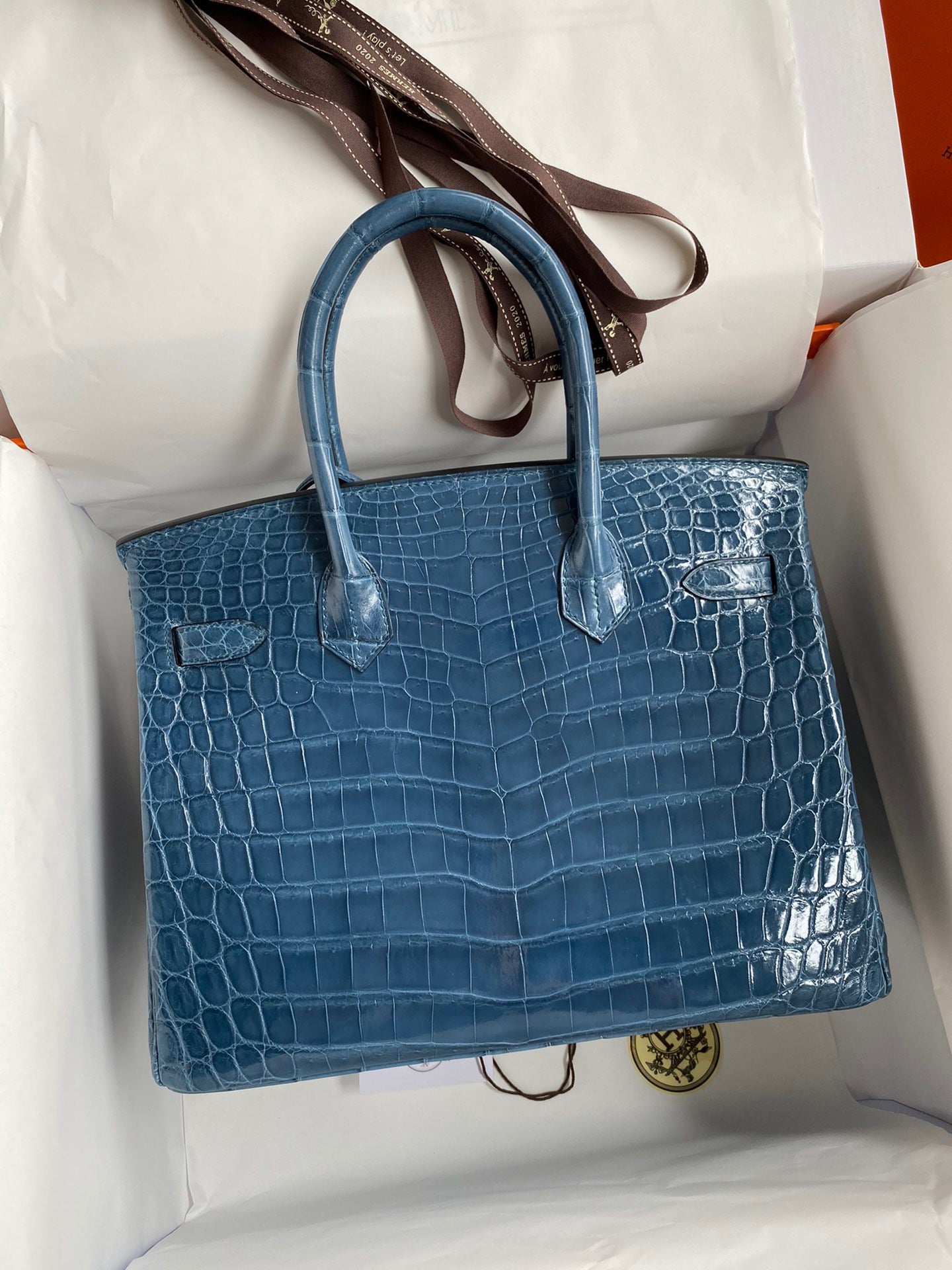 Hermes Birkin 30 Light Blue Crocodile Leather Bag