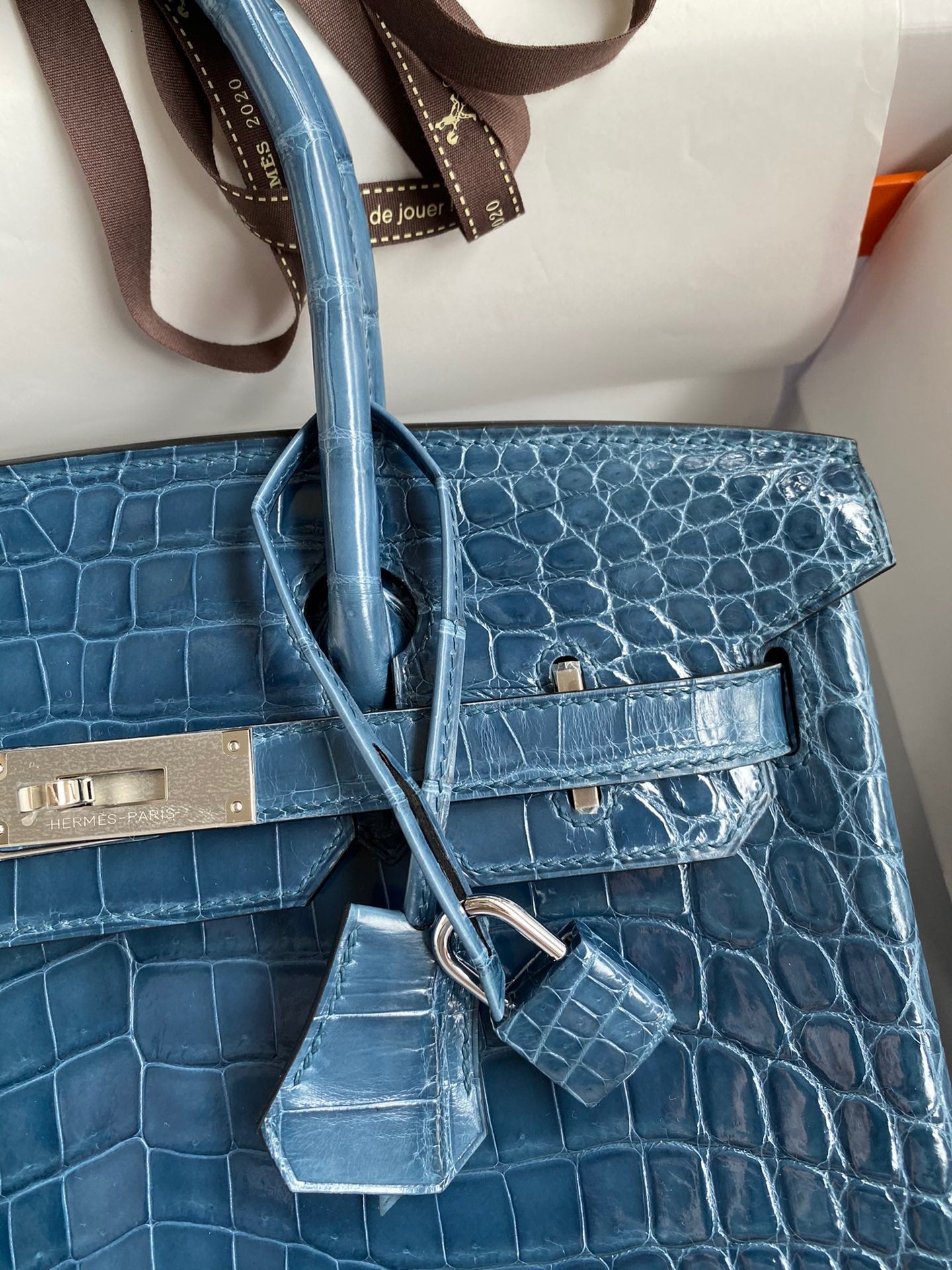 Hermes Birkin 30 Light Blue Crocodile Leather Bag