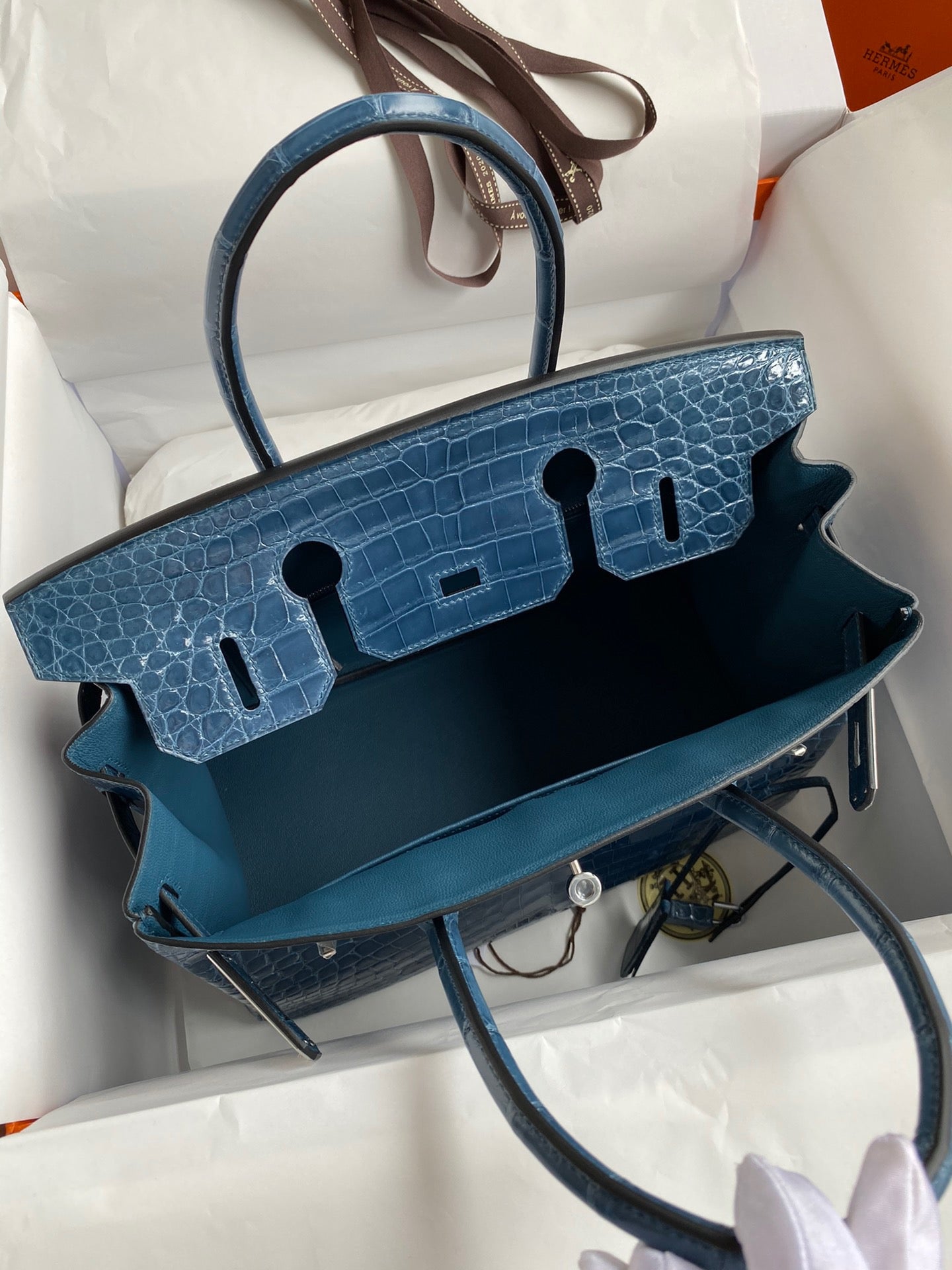 Hermes Birkin 30 Light Blue Crocodile Leather Bag