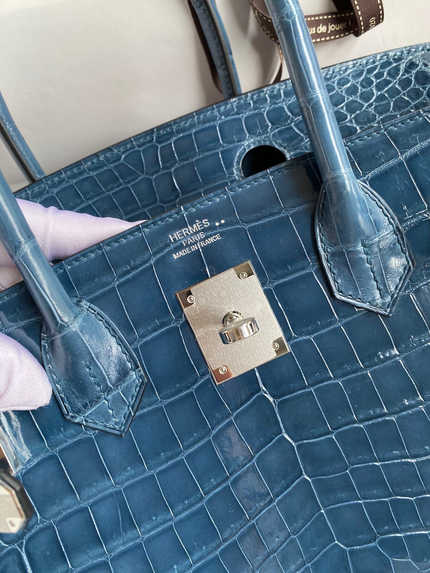 Hermes Birkin 30 Light Blue Crocodile Leather Bag