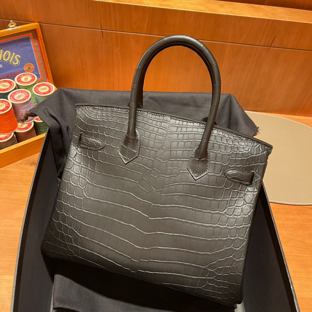 Hermes Birkin 30 Black Crocodile Leather Bag With Black Hardware