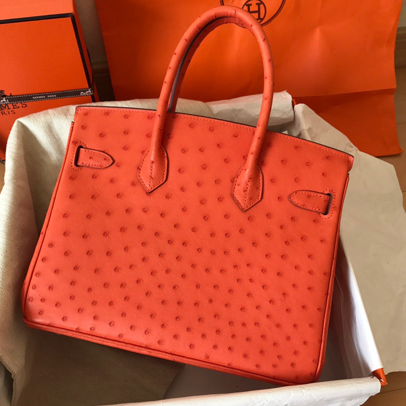 Hermes Birkin 30 Ostrich Leather Orange With Gold Hardware (GHW)