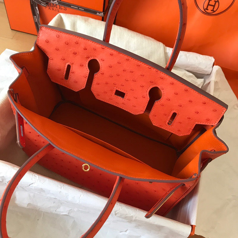 Hermes Birkin 30 Ostrich Leather Orange With Gold Hardware (GHW)