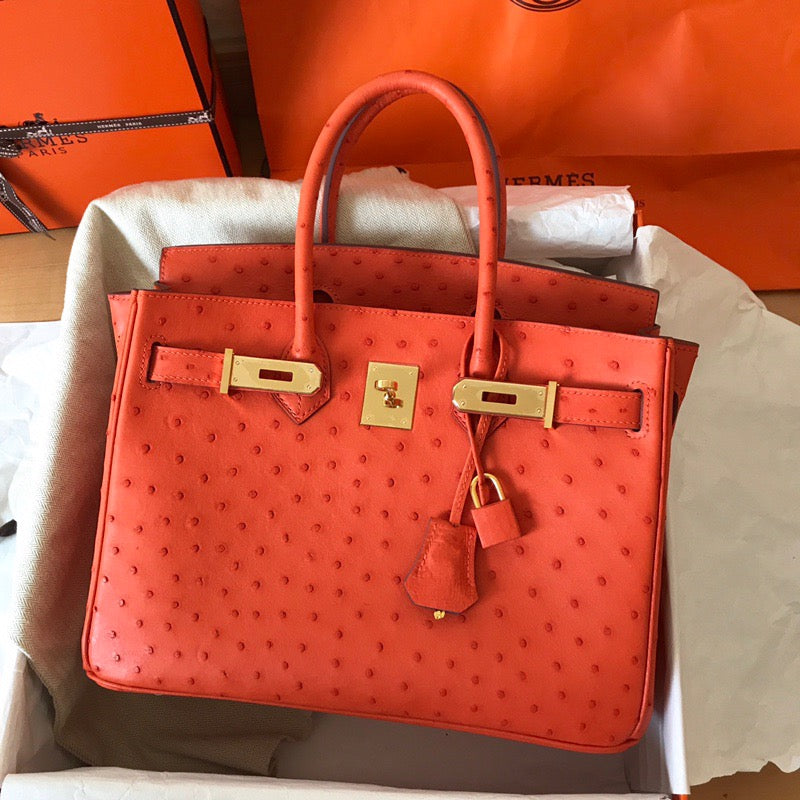 Hermes Birkin 30 Ostrich Leather Orange With Gold Hardware (GHW)