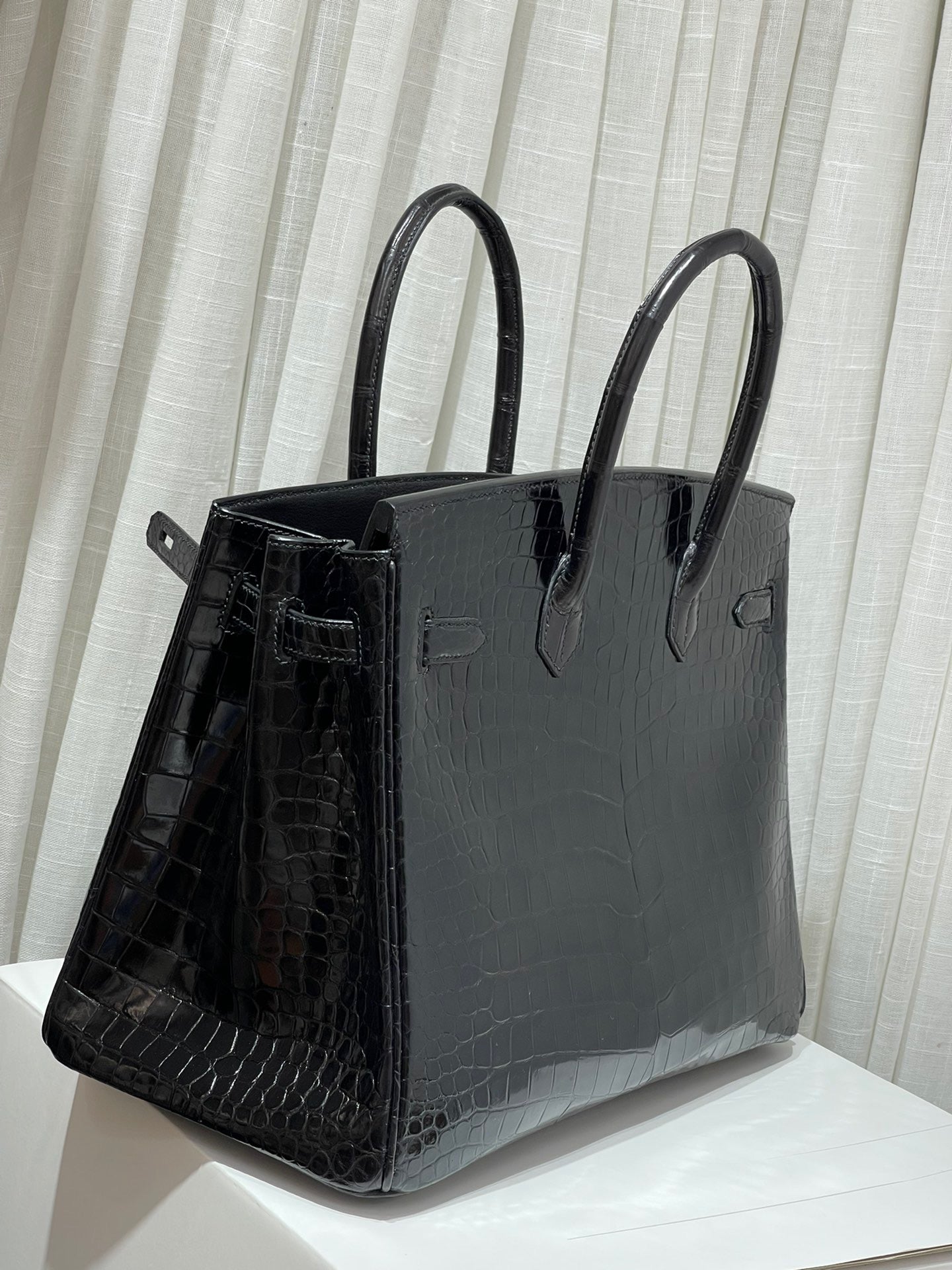 Hermes Birkin 35 Black Crocodile Leather Blue Sapphire With Palladium Hardware