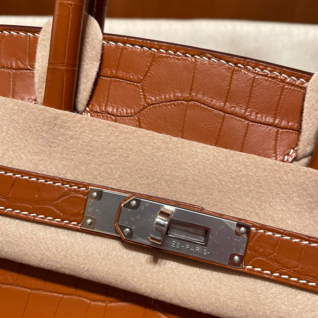 Hermes Birkin 35 Brown Crocodile Leather With Silver Hardware