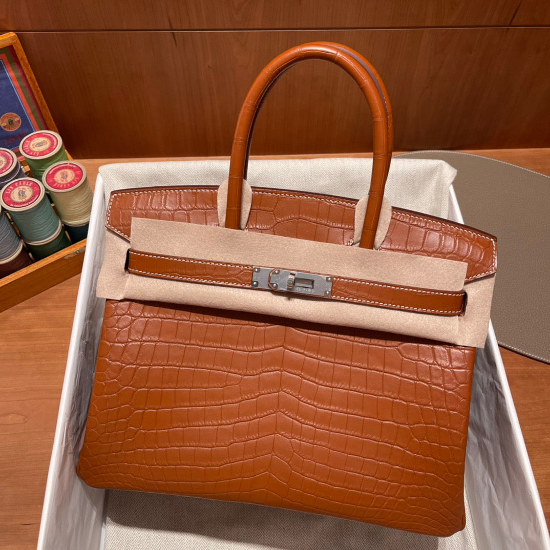 Hermes Birkin 35 Brown Crocodile Leather With Silver Hardware