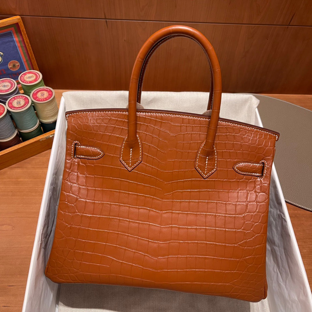 Hermes Birkin 35 Brown Crocodile Leather With Silver Hardware