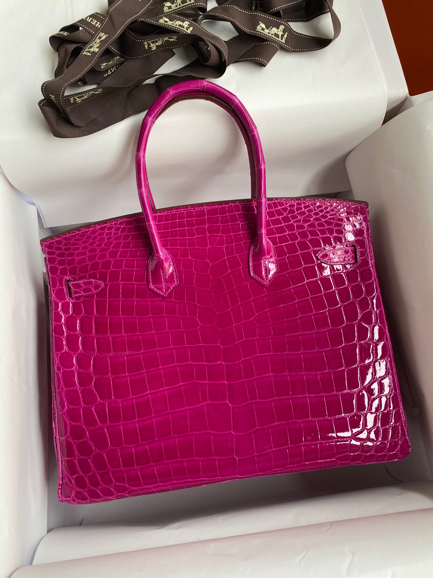 Hermes Birkin 35 Rose Red Crocodile Shiny Leather With Gold Hardware