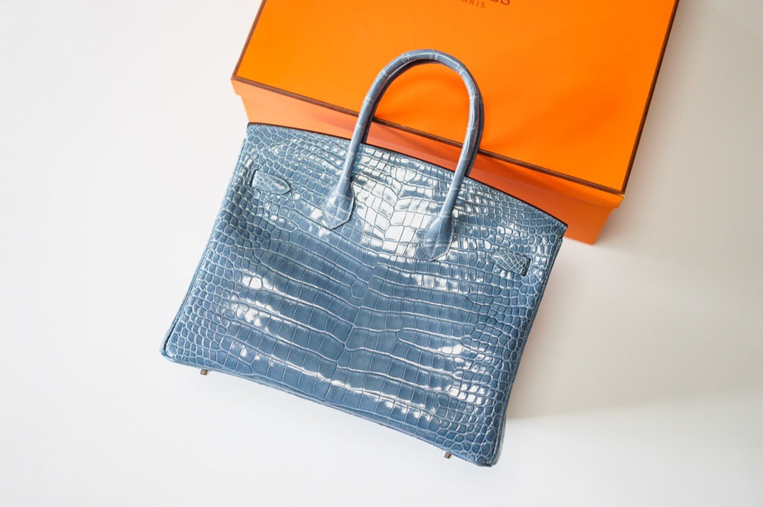 Hermes Birkin 35 Blue Crocodile Leather With Gold Hardware