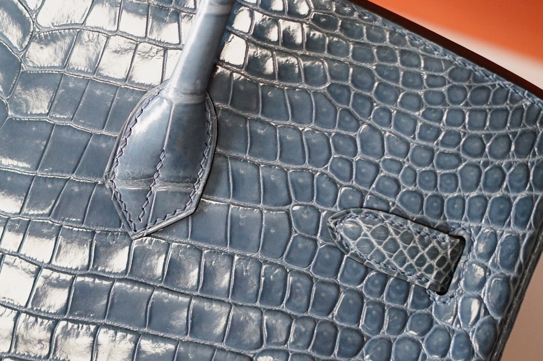 Hermes Birkin 35 Blue Crocodile Leather With Gold Hardware