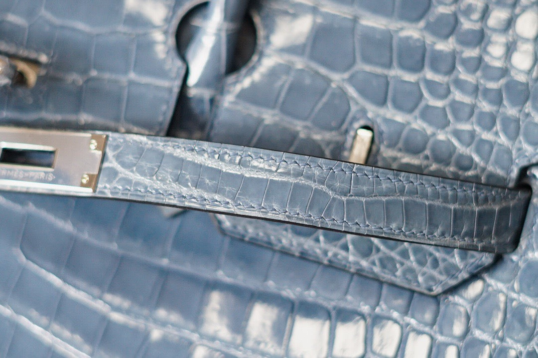 Hermes Birkin 35 Blue Crocodile Leather With Gold Hardware