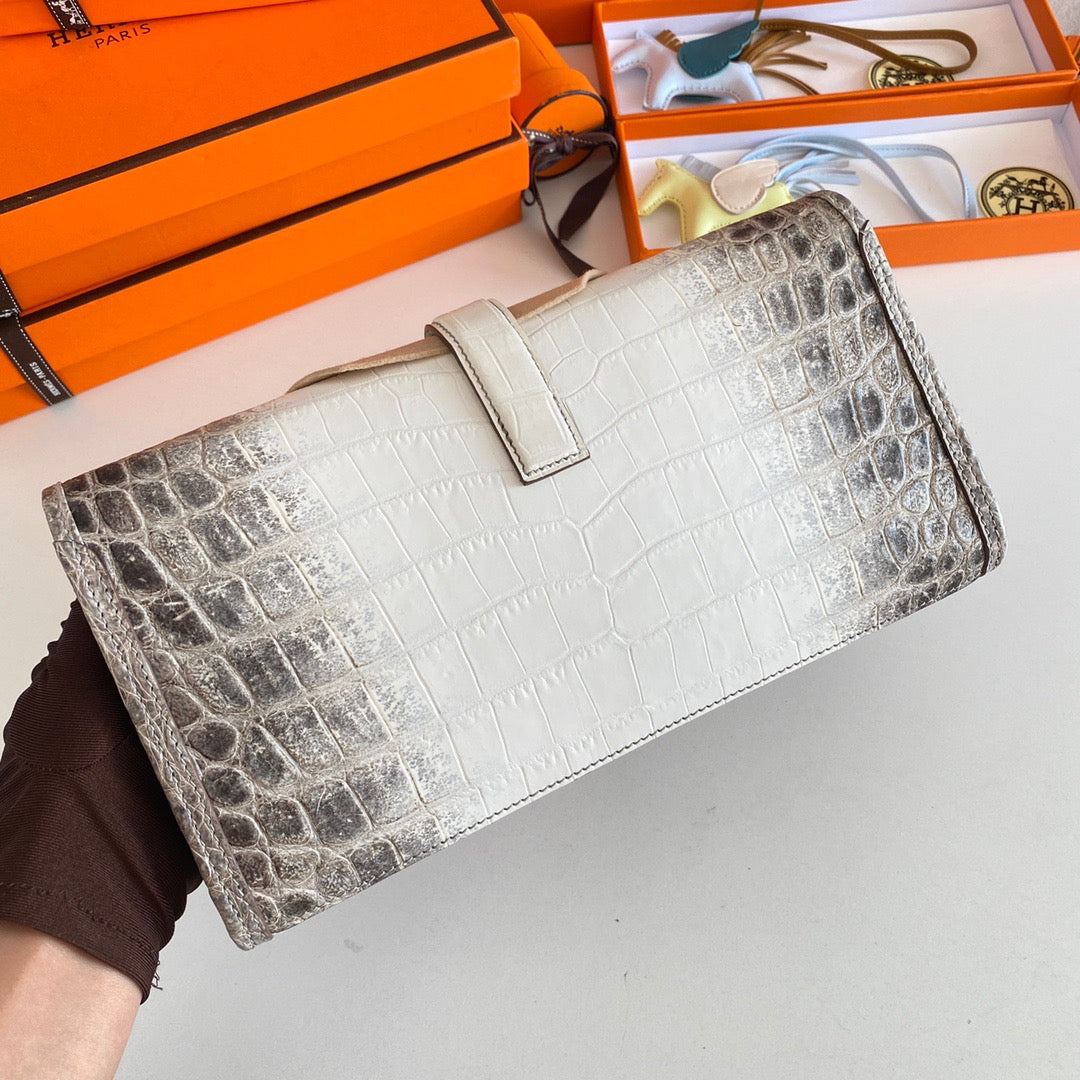 Hermes Jige Clutch Himalayan Crocodile Leather