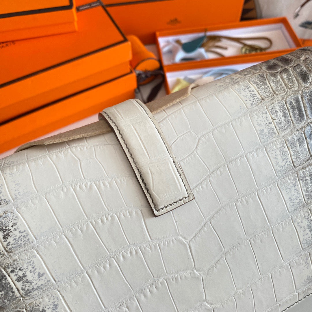 Hermes Jige Clutch Himalayan Crocodile Leather