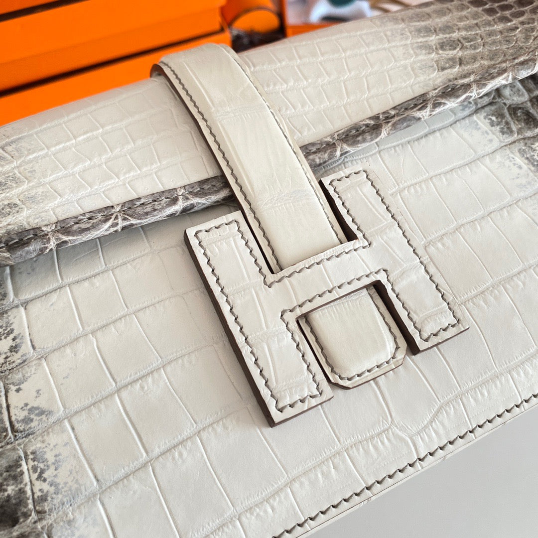 Hermes Jige Clutch Himalayan Crocodile Leather