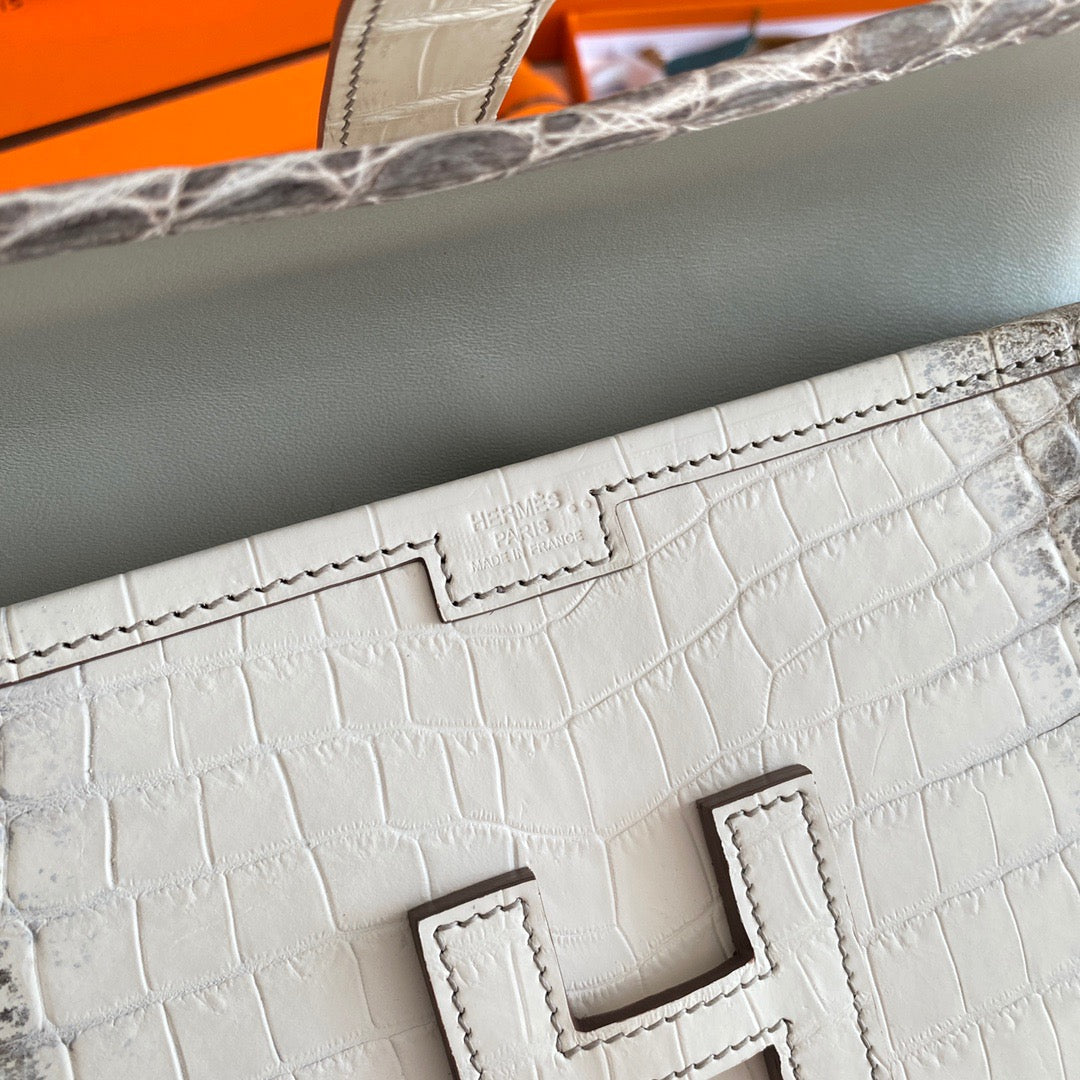 Hermes Jige Clutch Himalayan Crocodile Leather