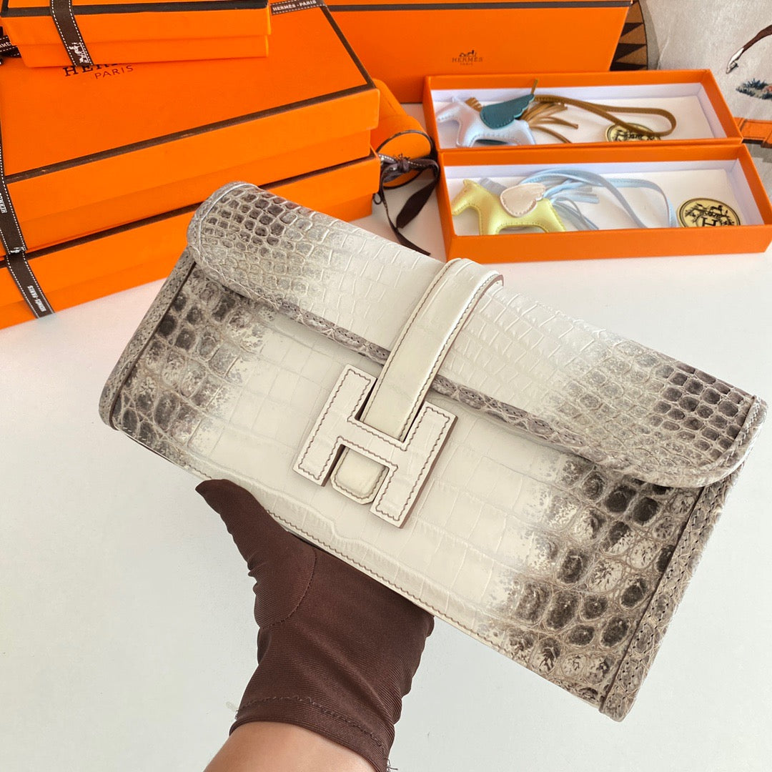 Hermes Jige Clutch Himalayan Crocodile Leather