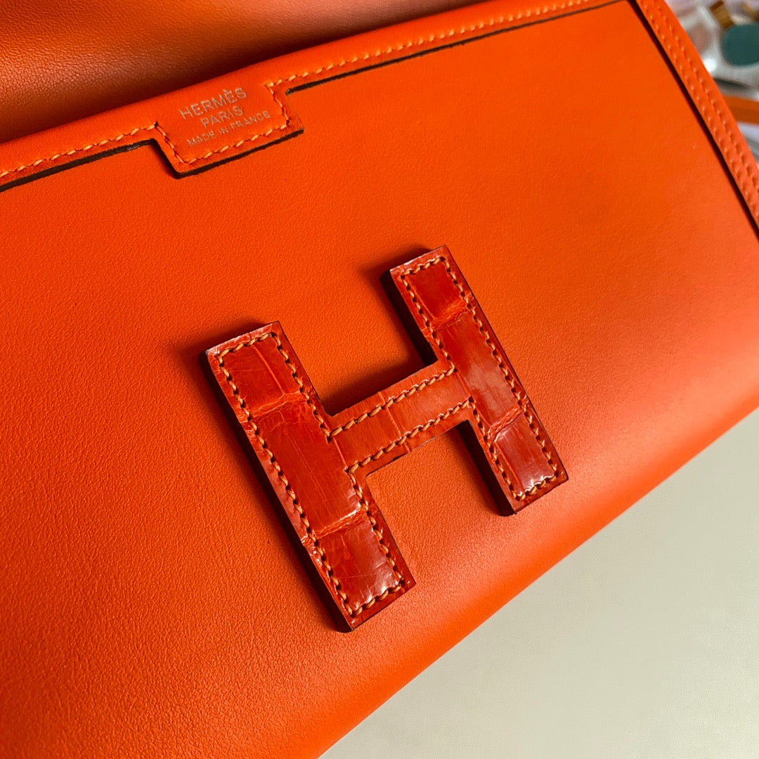 Hermes Orange Jige Elan Crocodile Leather Clutch Swift 29