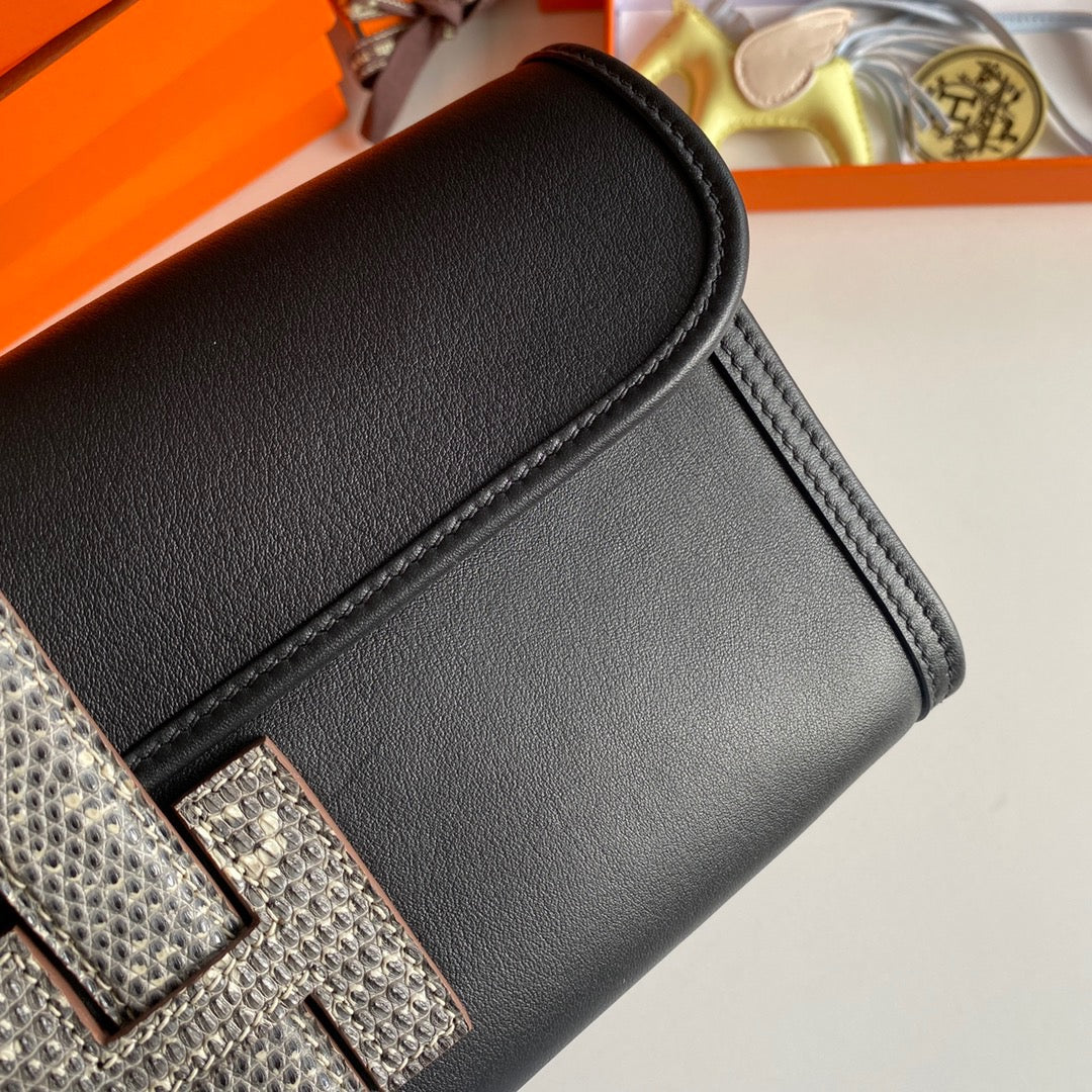 Hermes Black Jige Elan Lizard Touch 29 Clutch